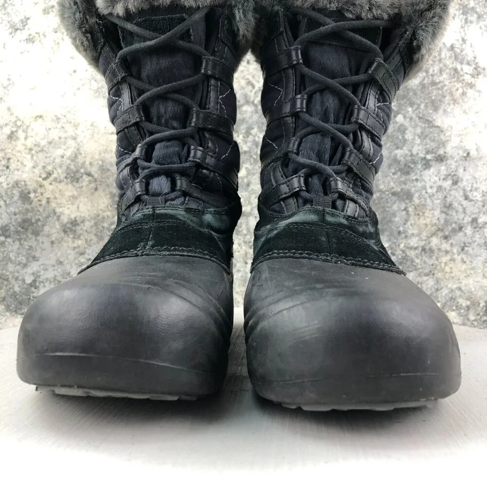 Columbia Women's Size 7.5 Sierra Summette Black Leather Faux Fur Winter Boots